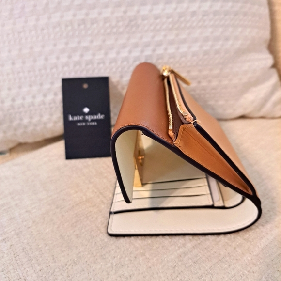 NWT KATE SPADE Colorblock Tan Brown Leather Wallet with Card Slots NEW WITH TAG - Picture 5 of 5